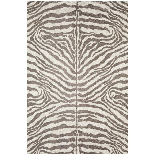 Homeroots 5' X 8' Mocha And Cream Zebra Print Shag Handmade Non Skid Area Rug  Polyester 491652