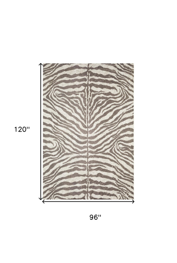 Homeroots 8' X 10' Mocha And Cream Zebra Print Shag Handmade Non Skid Area Rug  Polyester 491653