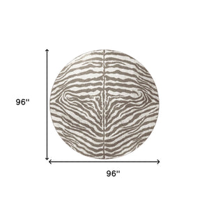 Homeroots 8' X 8' Mocha And Cream Round Zebra Print Shag Handmade Non Skid Area Rug  Polyester 491654