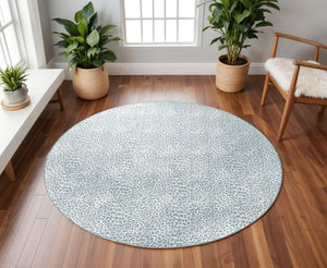 Homeroots 8' X 8' Grey Leopard Print Round Shag Handmade Non Skid Area Rug  Polyester 491660