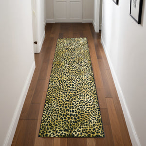 Homeroots 2' X 8' Black And Gold Leopard Print Shag Handmade Non Skid Runner Rug  Polyester 491662
