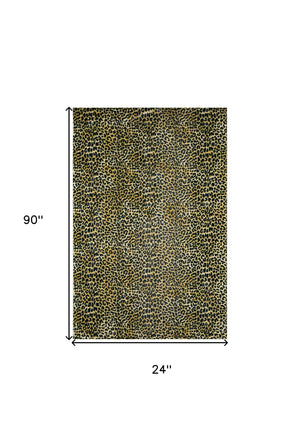 Homeroots 2' X 8' Black And Gold Leopard Print Shag Handmade Non Skid Runner Rug  Polyester 491662