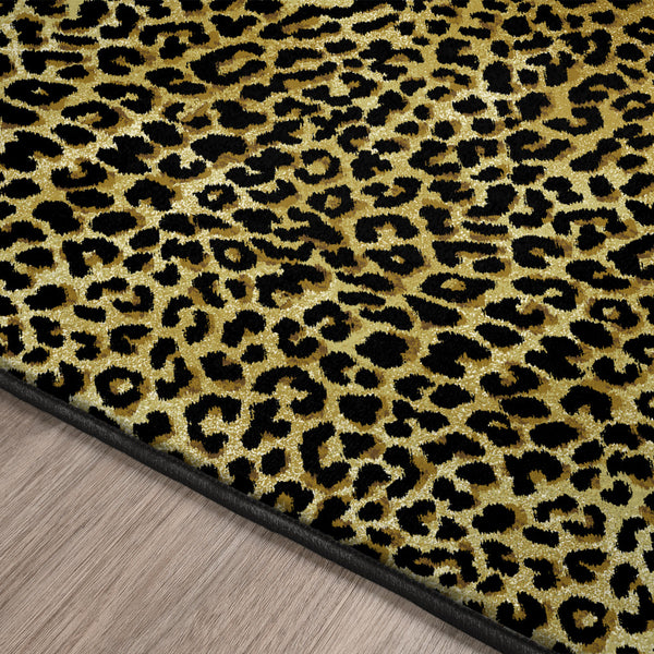 Homeroots 2' X 8' Black And Gold Leopard Print Shag Handmade Non Skid Runner Rug  Polyester 491662