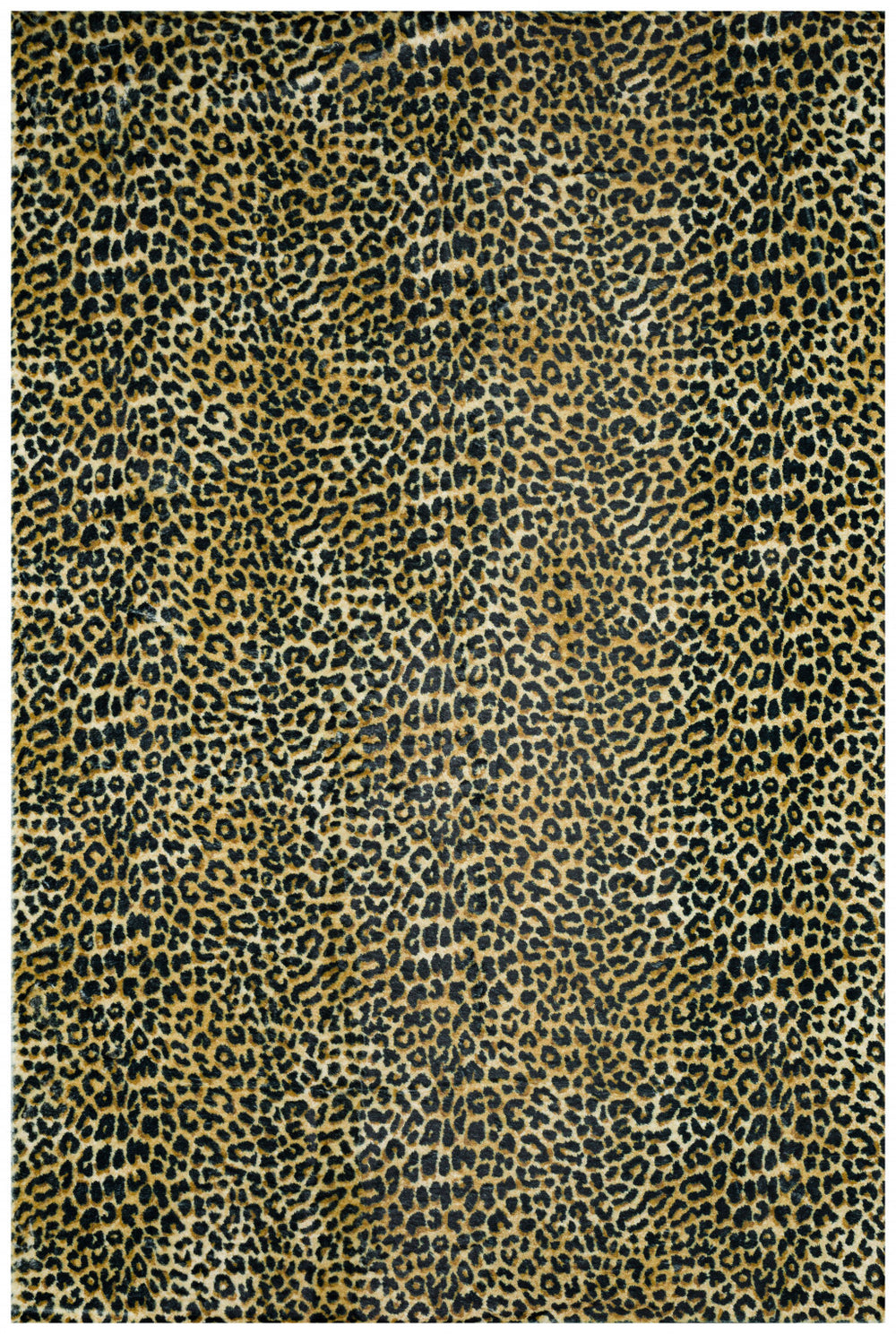 Homeroots 2' X 8' Black And Gold Leopard Print Shag Handmade Non Skid Runner Rug  Polyester 491662
