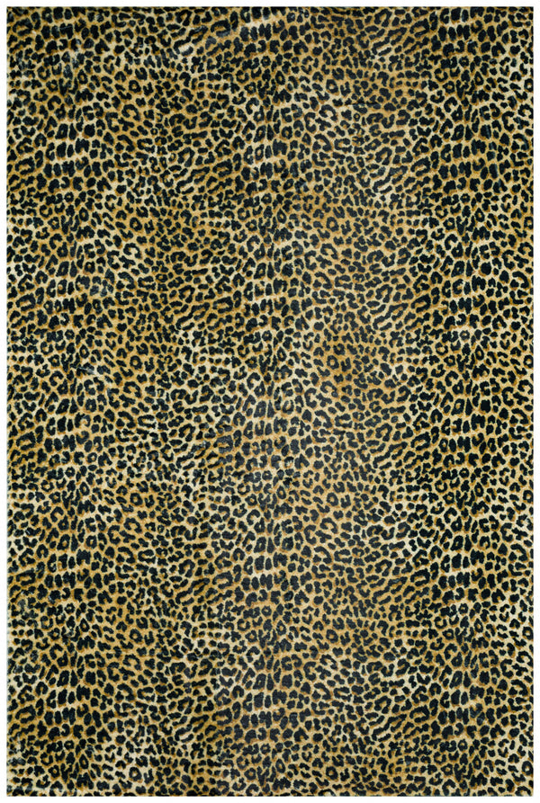 Homeroots 2' X 8' Black And Gold Leopard Print Shag Handmade Non Skid Runner Rug  Polyester 491662