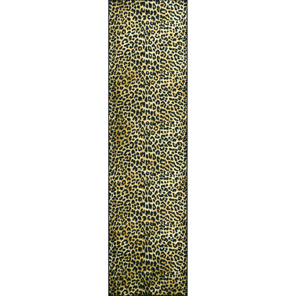 Homeroots 2' X 8' Black And Gold Leopard Print Shag Handmade Non Skid Runner Rug  Polyester 491662