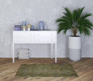 Homeroots 3' X 5' Black And Gold Leopard Print Shag Handmade Non Skid Area Rug  Polyester 491663