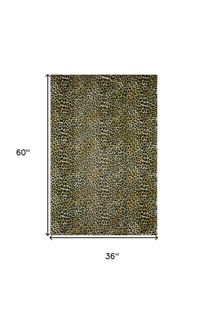 Homeroots 3' X 5' Black And Gold Leopard Print Shag Handmade Non Skid Area Rug  Polyester 491663