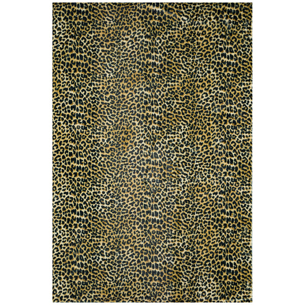 Homeroots 3' X 5' Black And Gold Leopard Print Shag Handmade Non Skid Area Rug  Polyester 491663