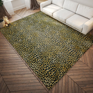 Homeroots 5' X 8' Black And Gold Leopard Print Shag Handmade Non Skid Area Rug  Polyester 491664