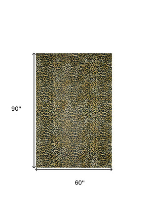 Homeroots 5' X 8' Black And Gold Leopard Print Shag Handmade Non Skid Area Rug  Polyester 491664