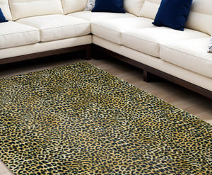 Homeroots 8' X 10' Black And Gold Leopard Print Shag Handmade Non Skid Area Rug  Polyester 491665