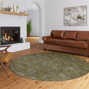 Homeroots 8' X 8' Black And Gold Round Leopard Print Shag Handmade Non Skid Area Rug  Polyester 491666