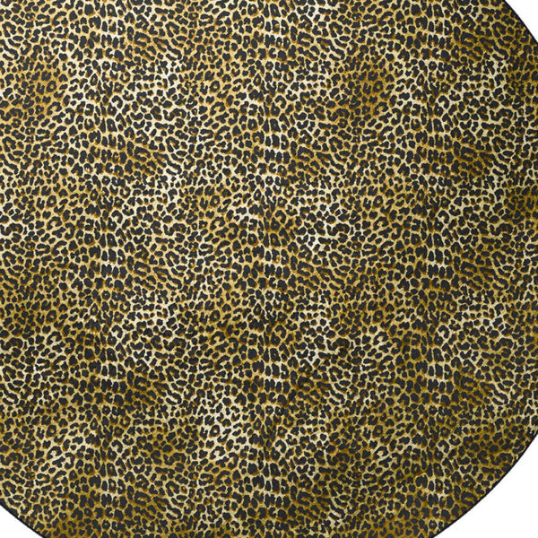 Homeroots 8' X 8' Black And Gold Round Leopard Print Shag Handmade Non Skid Area Rug  Polyester 491666