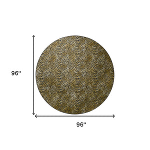 Homeroots 8' X 8' Black And Gold Round Leopard Print Shag Handmade Non Skid Area Rug  Polyester 491666