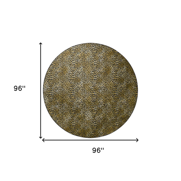 Homeroots 8' X 8' Black And Gold Round Leopard Print Shag Handmade Non Skid Area Rug  Polyester 491666