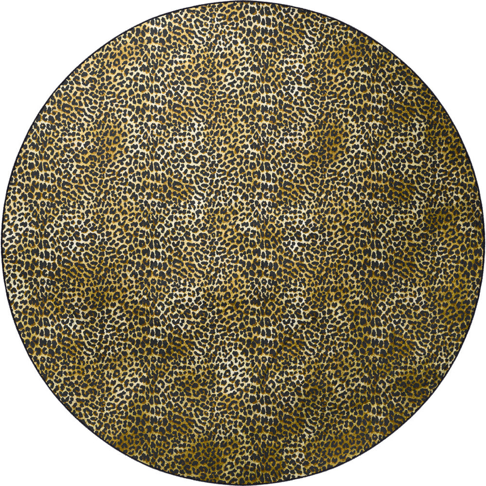 Homeroots 8' X 8' Black And Gold Round Leopard Print Shag Handmade Non Skid Area Rug  Polyester 491666