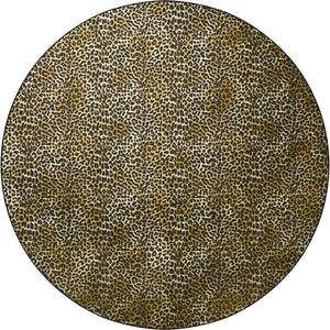 Homeroots 8' X 8' Black And Gold Round Leopard Print Shag Handmade Non Skid Area Rug  Polyester 491666