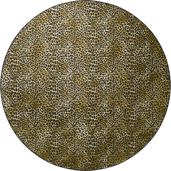 Homeroots 8' X 8' Black And Gold Round Leopard Print Shag Handmade Non Skid Area Rug  Polyester 491666