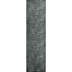 Homeroots 2' X 8' Black And Gray Leopard Print Shag Handmade Non Skid Runner Rug  Polyester 491668