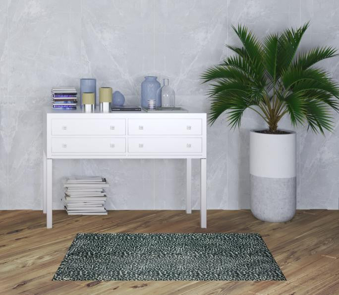 Homeroots 3' X 5' Black And Gray Leopard Print Shag Handmade Non Skid Area Rug  Polyester 491669