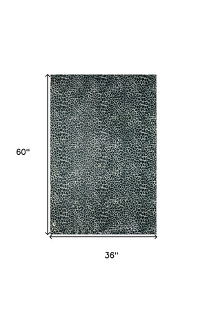 Homeroots 3' X 5' Black And Gray Leopard Print Shag Handmade Non Skid Area Rug  Polyester 491669