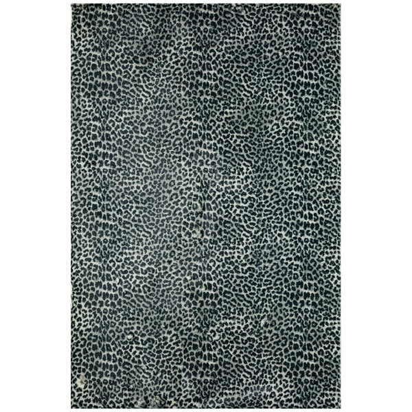 Homeroots 3' X 5' Black And Gray Leopard Print Shag Handmade Non Skid Area Rug  Polyester 491669