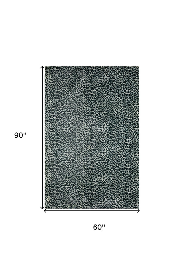 Homeroots 5' X 8' Black And Gray Leopard Print Shag Handmade Non Skid Area Rug  Polyester 491670