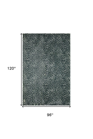 Homeroots 8' X 10' Black And Gray Leopard Print Shag Handmade Non Skid Area Rug  Polyester 491671