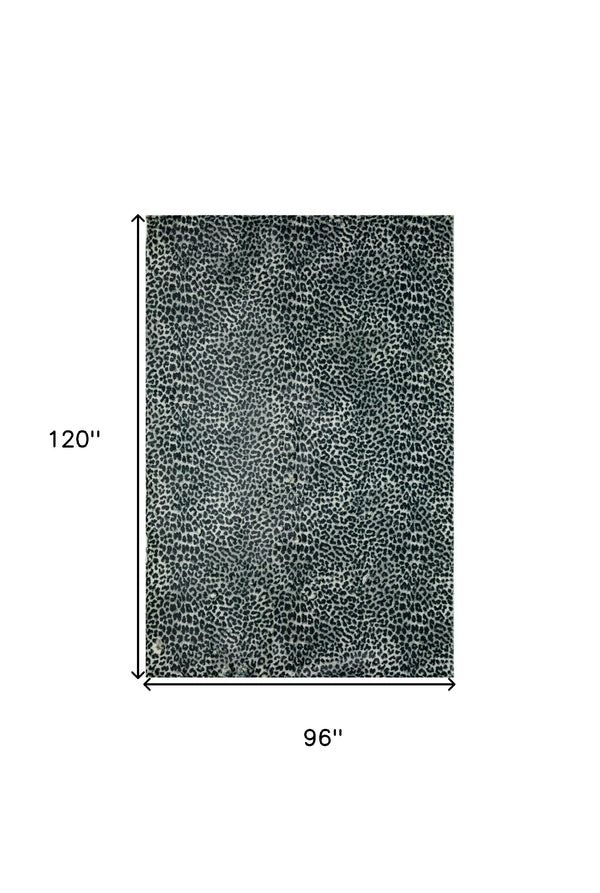 Homeroots 8' X 10' Black And Gray Leopard Print Shag Handmade Non Skid Area Rug  Polyester 491671