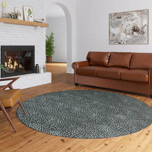 Homeroots 8' X 8' Black And Gray Leopard Round Shag Handmade Non Skid Area Rug  Polyester 491672