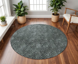 Homeroots 8' X 8' Black And Gray Leopard Round Shag Handmade Non Skid Area Rug  Polyester 491672