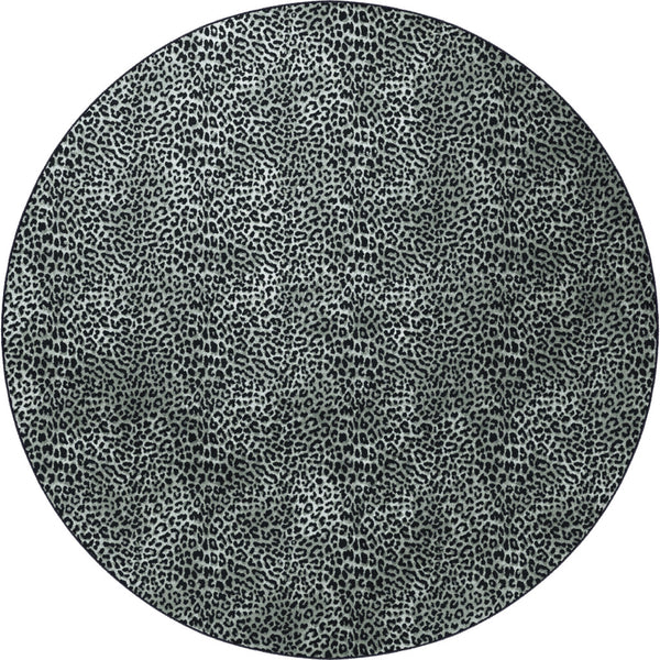 Homeroots 8' X 8' Black And Gray Leopard Round Shag Handmade Non Skid Area Rug  Polyester 491672