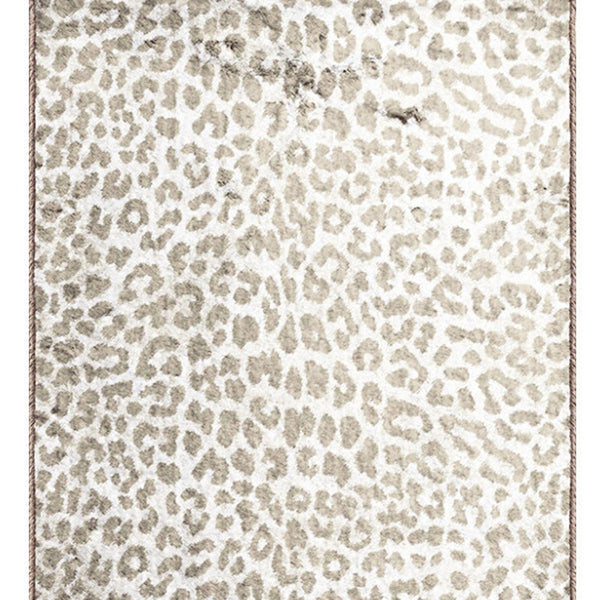 Homeroots 2' X 8' Beige And Cream Leopard Print Shag Handmade Non Skid Runner Rug  Polyester 491674