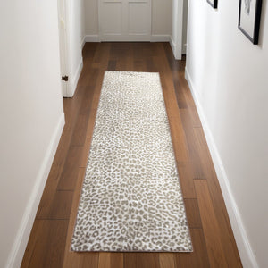 Homeroots 2' X 8' Beige And Cream Leopard Print Shag Handmade Non Skid Runner Rug  Polyester 491674