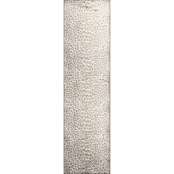 Homeroots 2' X 8' Beige And Cream Leopard Print Shag Handmade Non Skid Runner Rug  Polyester 491674