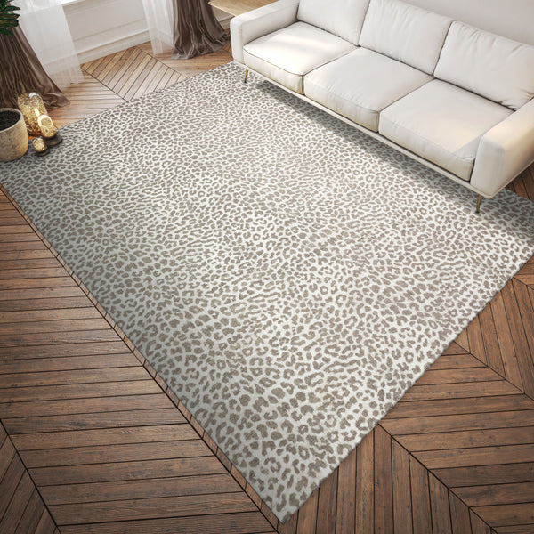Homeroots 8' X 10' Beige And Cream Leopard  Print Shag Handmade Non Skid Area Rug  Polyester 491677