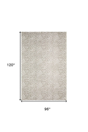 Homeroots 8' X 10' Beige And Cream Leopard  Print Shag Handmade Non Skid Area Rug  Polyester 491677