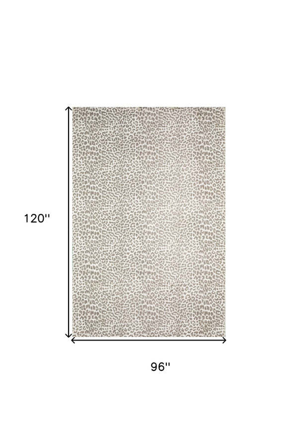 Homeroots 8' X 10' Beige And Cream Leopard  Print Shag Handmade Non Skid Area Rug  Polyester 491677