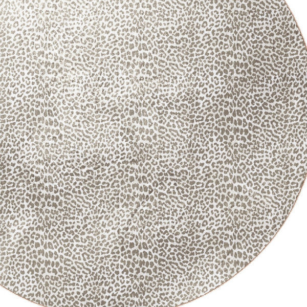 Homeroots 8' X 8' Beige And Cream Leopard  Round Shag Handmade Non Skid Area Rug  Polyester 491678