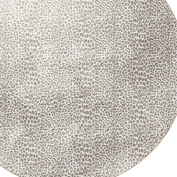 Homeroots 8' X 8' Beige And Cream Leopard  Round Shag Handmade Non Skid Area Rug  Polyester 491678