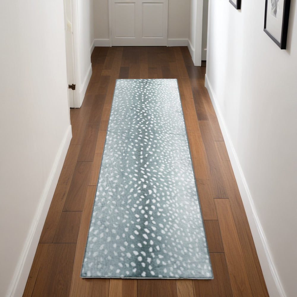 Homeroots 2' X 8' Grey Gazelle Print Shag Handmade Non Skid Runner Rug  Polyester 491680