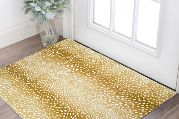 Homeroots 3' X 5' Gold Gazelle Print Shag Handmade Non Skid Area Rug  Polyester 491687