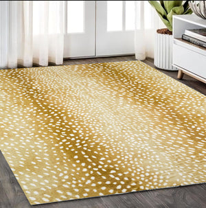 Homeroots 5' X 8' Gold Gazelle Print Shag Handmade Non Skid Area Rug  Polyester 491688