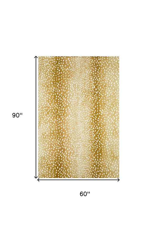 Homeroots 5' X 8' Gold Gazelle Print Shag Handmade Non Skid Area Rug  Polyester 491688