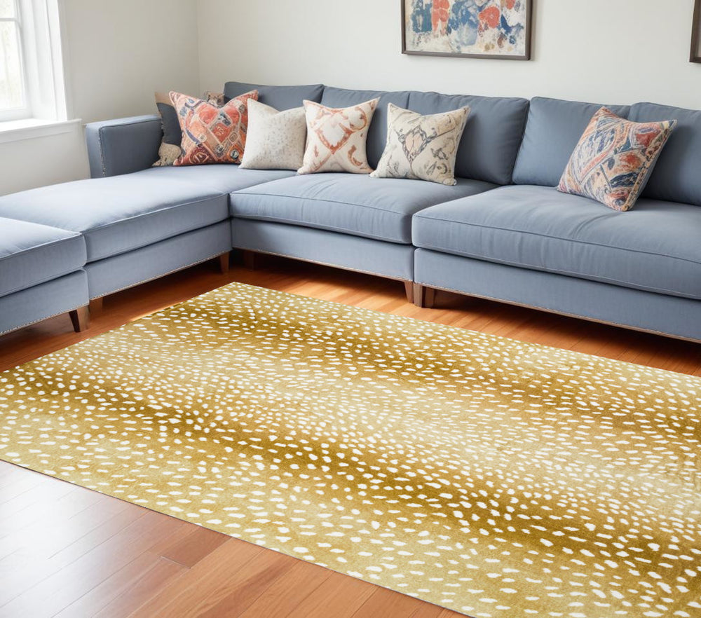 Homeroots 8' X 10' Gold Gazelle Print Shag Handmade Non Skid Area Rug  Polyester 491689