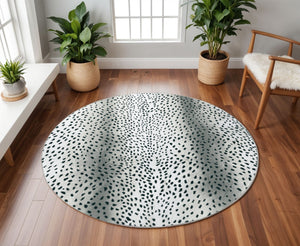 Homeroots 8' X 8' Black Round Gazelle Print Shag Handmade Non Skid Area Rug  Polyester 491696