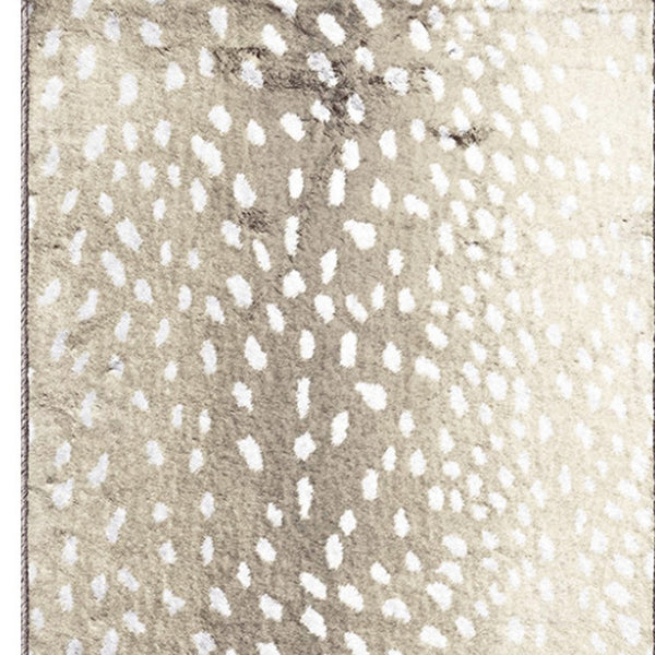 Homeroots 2' X 8' Beige Gazelle Print Shag Handmade Non Skid Runner Rug  Polyester 491698