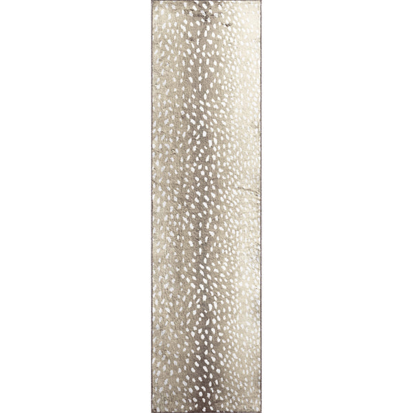 Homeroots 2' X 8' Beige Gazelle Print Shag Handmade Non Skid Runner Rug  Polyester 491698