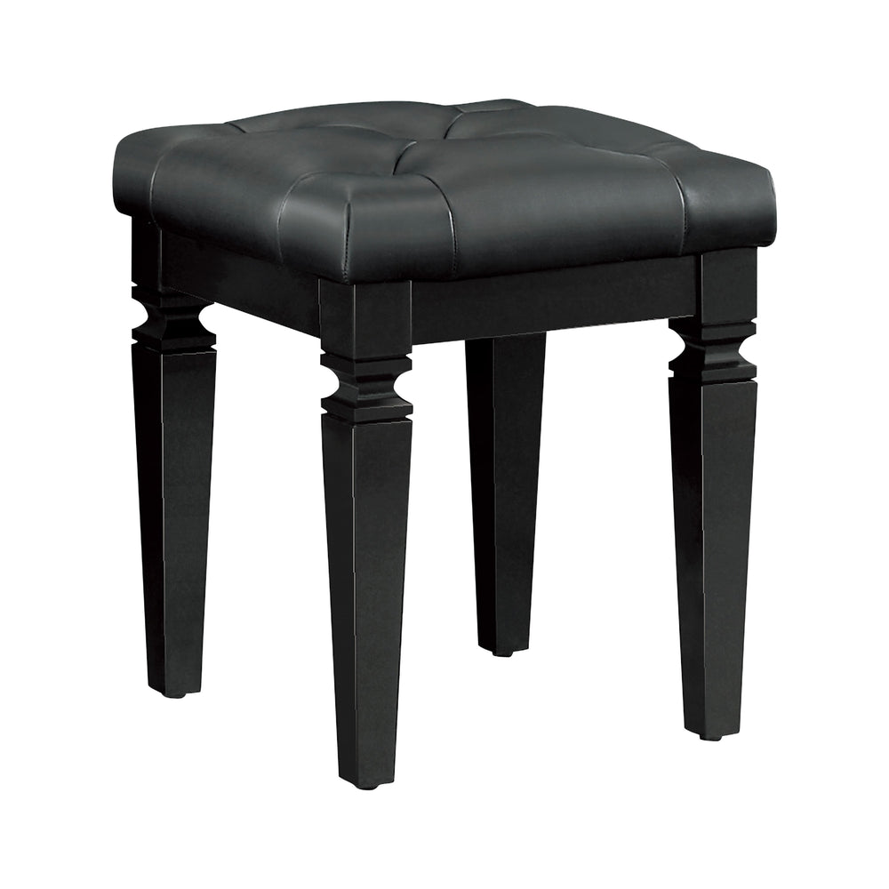 English Elm Modern Allura Tufted Vanity Stool with Acrylic Crystal Accent, Luxurious Faux Leather Seat, Chic Bedroom Accent Piece Black 18.5 L x 17 W x 8.5 H B011P366050